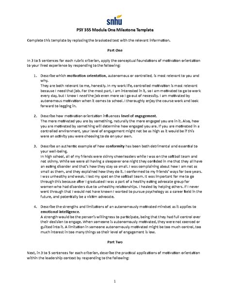 PSY 355 Module One Milestone One Template PSY 355 Module One