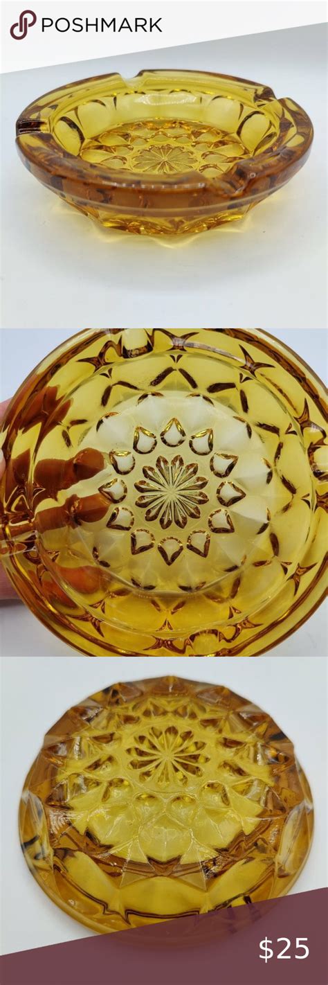 VINTAGE Amber Glass Ashtray Anchor Hocking Fairfield Starburst 6 Round