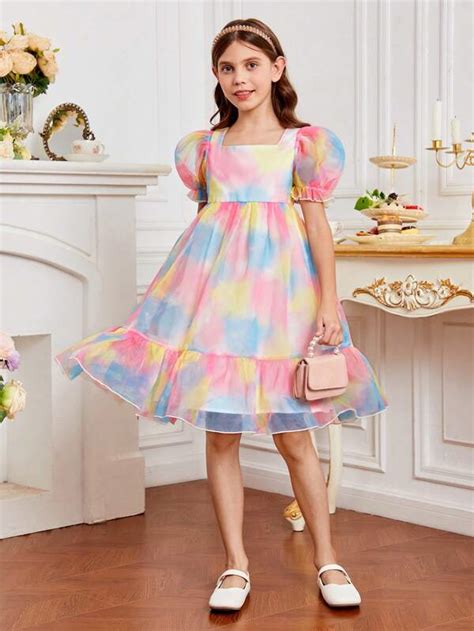 Shein Big Girls Tie Dye Organza Romantic Dress Shein Usa