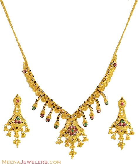 22k Fancy Necklace Set Stgo11002 22kt Gold Indian Necklace And Earrings Set With Filigree