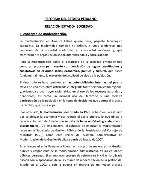 3 LA Modernizacion DEL Estado REFORMA DEL ESTADO PERUANO RELACIÓN