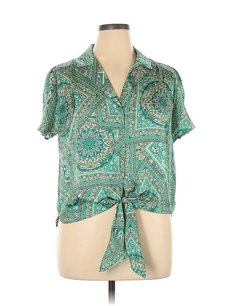 Eclair 100 Polyester Paisley Green Short Sleeve Blouse Size Xl 57