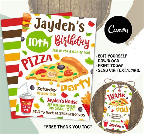 Editable Pizza Party Invitation Pizza Making Birthday Invitation