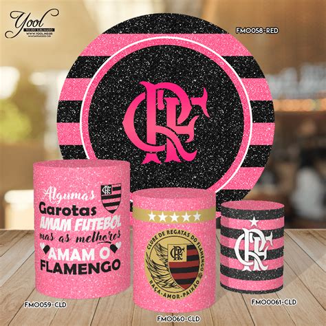 Kit Painel Flamengo Redondo Capas Cilindros Em Tecido Sublimado Yool