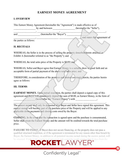 Earnest Money Deposit Agreement Template