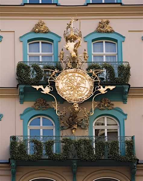 Fondo El Edificio Tiene Un Reloj Ornamental En El Balcón de Pantalla