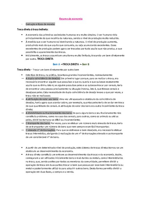 Resumoecomia Unid Apontamentos Resumo De Economia Evolu O E Tipos