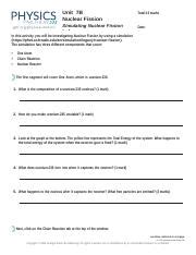 Simulating Nuclear Fission Lab 1 Docx Unit 7B Nuclear Fission Total