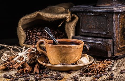 Comida café canela granos de café taza anís estrellado naturaleza