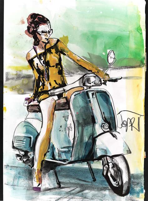 Vespa Girl Aquarell Pinup Vespa Scooters Vespa Vespa Vintage