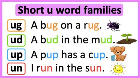 Short U Word Families Ug Ud Up Un Um Ut Learn How To