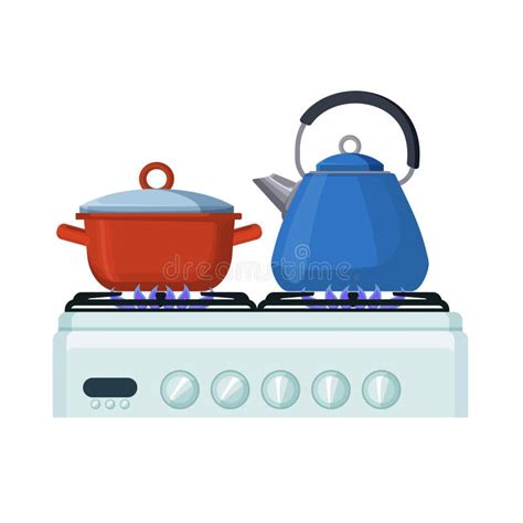 Flat Kitchen Cooking Gas Stove Pan Stock Illustrations 891 Flat