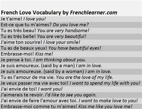 French Love Vocabulary & Phrases