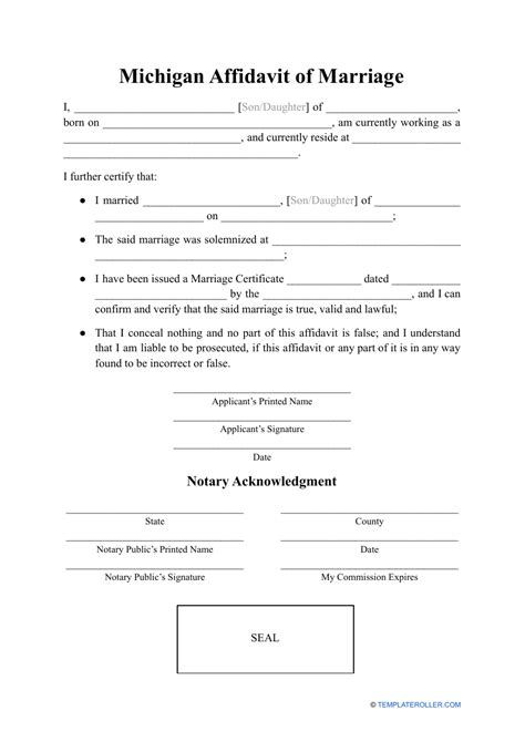 Michigan Affidavit Of Marriage Fill Out Sign Online And Download Pdf