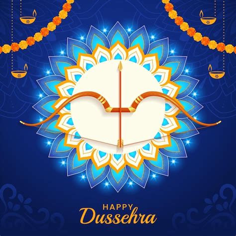 Happy Dussehra Poster Design With Bow And Arrow Vector Illustration