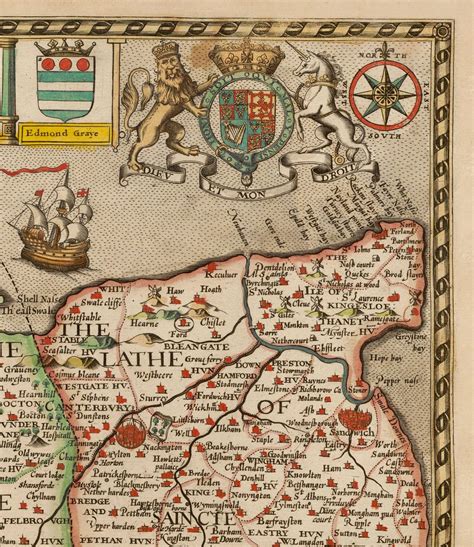 Old Map Of Kent In 1611 By John Speed Dartford Maidstone Bromley