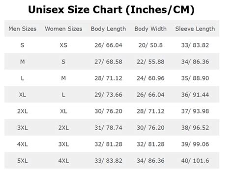 Size Chart Wool Sweaters