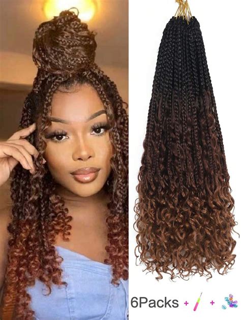 6packs Ombre Crochet Box Braids With Curly Ends Pre Looped Synthetic Crochet Braids For Women