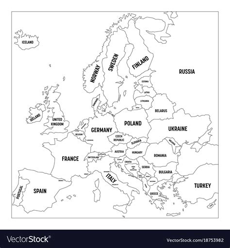 Outline Map Of Europe Simplified Wireframe Map Of Vector Image