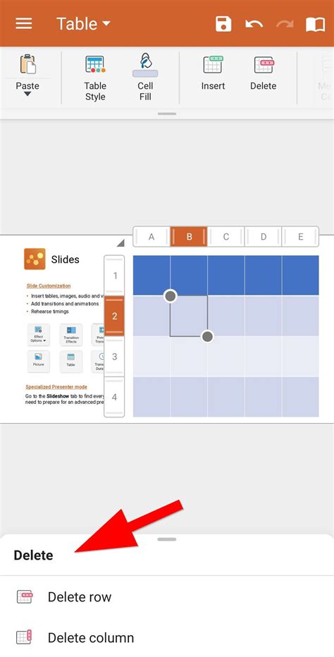 Excluir Linhas E Colunas Da Tabela Nos Slides Mobisystems