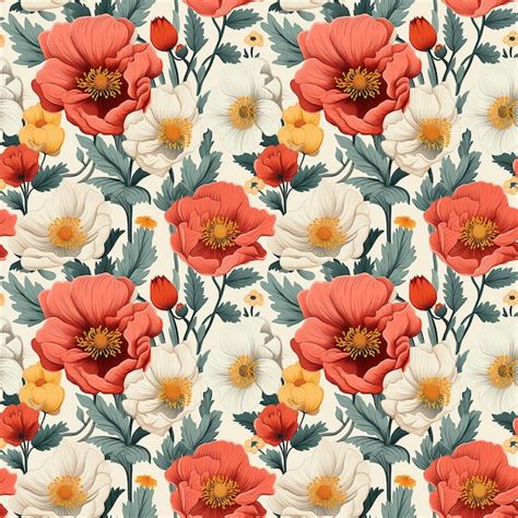 Premium Photo Retro Flowers Botanical Illustration Seamless Pattern