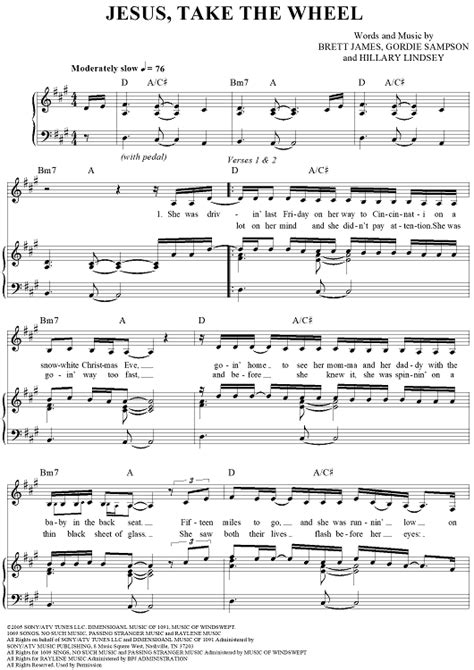 Jesus Take The Wheel Sheet Music By Carrie Underwood For Piano Vocal