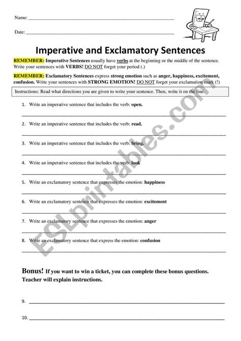 Imperative And Exclamatory Sentences Worksheet Esl Worksheet By