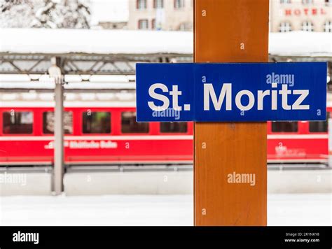 Signseen of the famous St. Moritz Train Station in Switzerland Stock ...