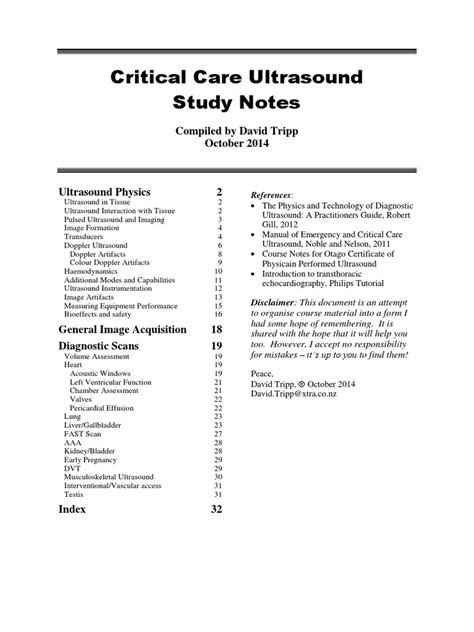 Critical Care Ultrasound Notes Pdf Medical Ultrasound Doppler Effect