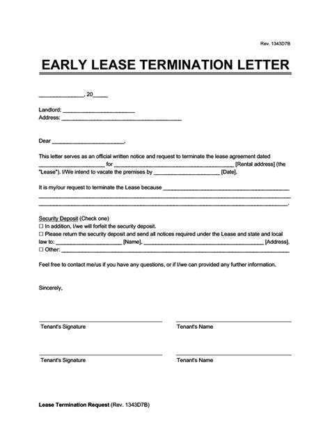 Early Commercial Lease Termination Letter Template