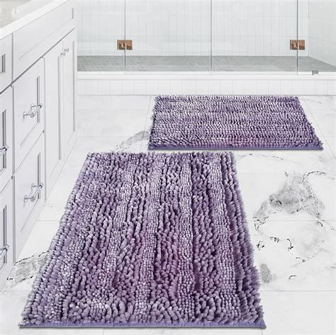 Civkor Bathroom Rugs Set 2 Pieces Light Purple Butter Chenille Shiny Noodle Bath Mat Rug Set