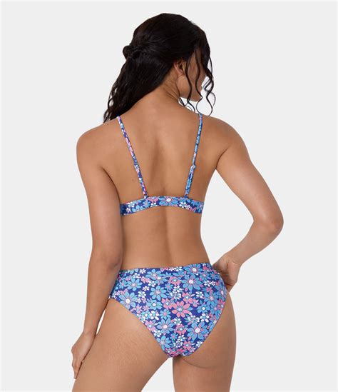 Women S Adjustable Strap Blue Flowers Bikini Top HALARA