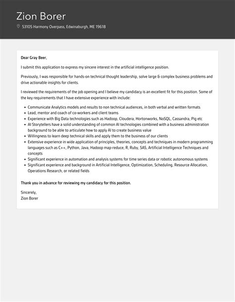 Artificial Intelligence Cover Letter Velvet Jobs