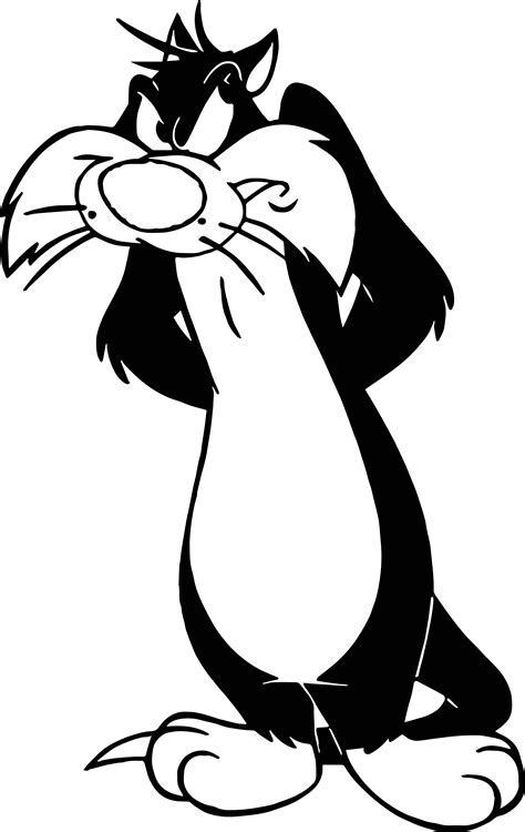 Angry Thinking Sylvester Cat Coloring Page