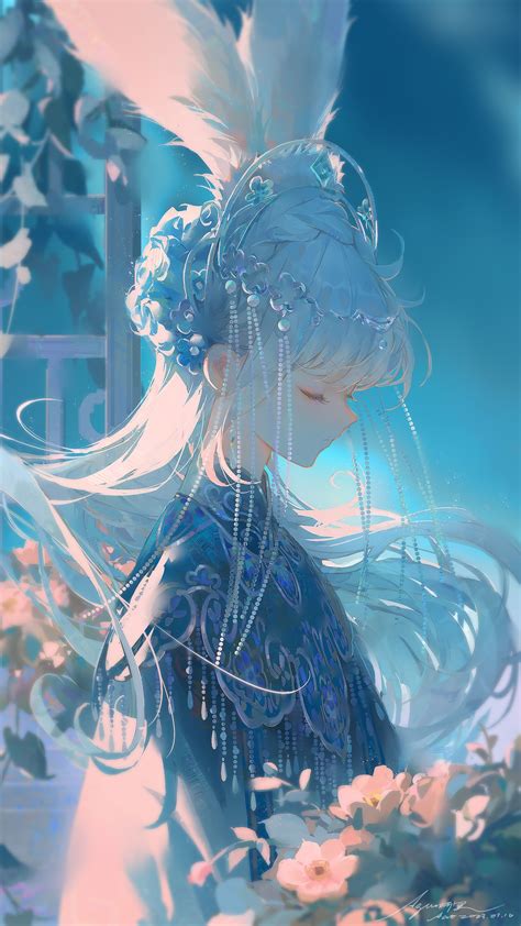 Wallpaper Anime Girls Closed Eyes Vertical Flowers Long Hair 1969x3500 Chen232 2216866