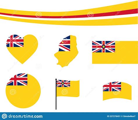 Niue Flag Map Ribbon Heart Icons Vector Abstract Collection Stock