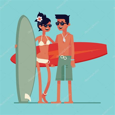 Couple Holding Their Surfboards — Stock Vector © Masha Tace 63560439