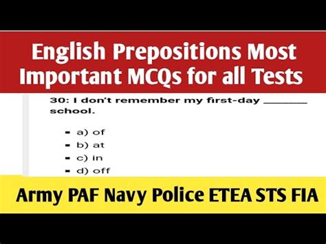 English Prepositions Most Important MCQs For All Tests Prepositions