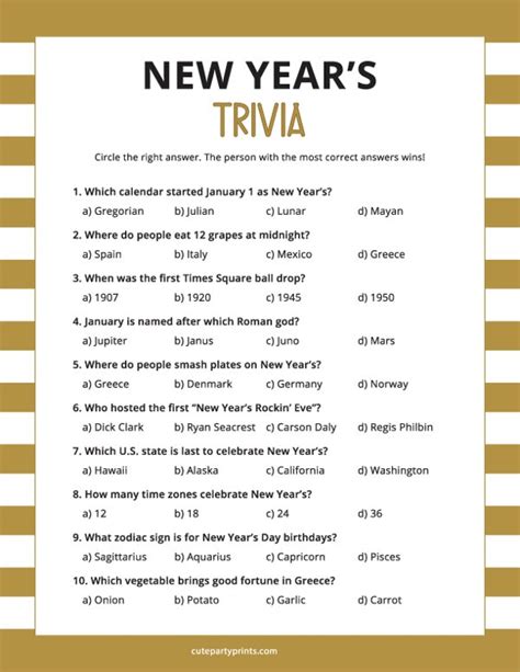 Free Printable New Years Trivia Questions