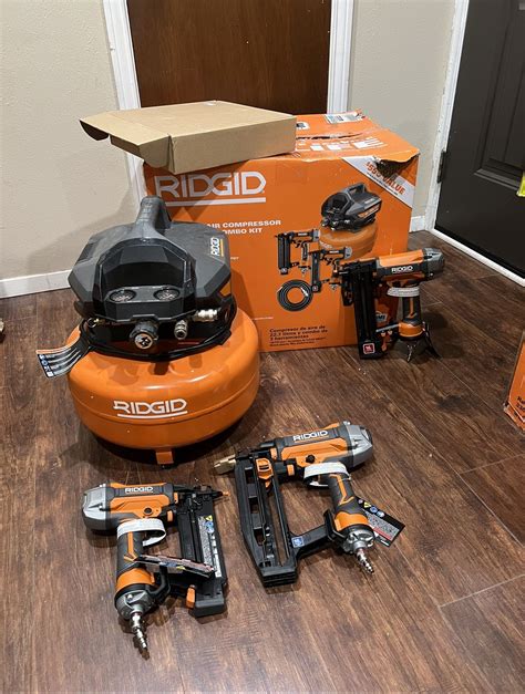 Ridgid 6 Gal Portable Electric Pancake Air Compressor W 18ga Brad Nailer 16ga Straight Finish