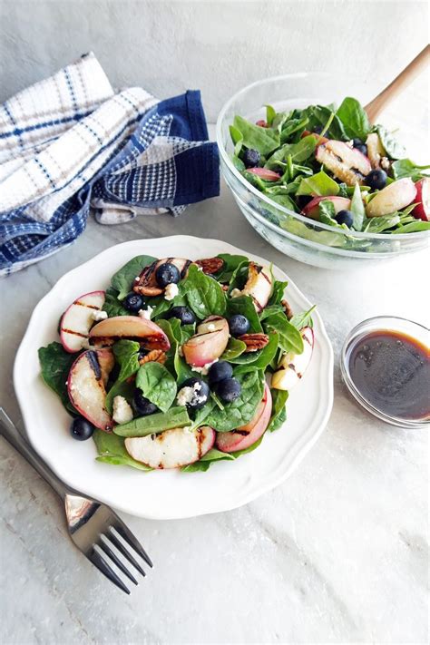 Grilled Peach Blueberry Spinach Salad With Honey Balsamic Vinaigrette