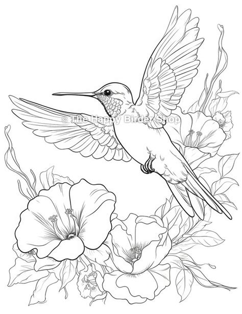 Hummingbird Coloring Page Printable Bird  Hummingbird Adult Coloring Sheet Hummingbird