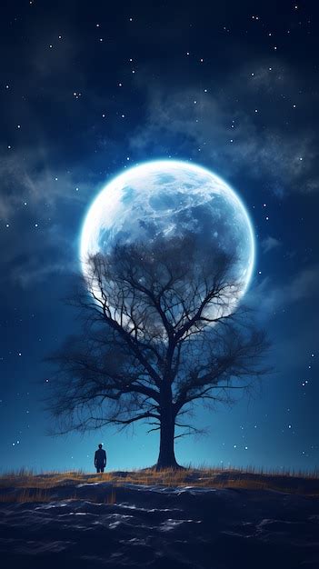 Free Photo | Digital art moon and tree wallpaper