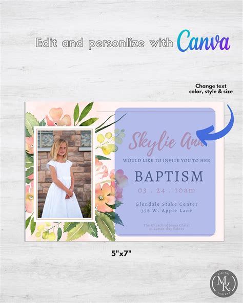 Editable Baptism Invitation Lds Canva Template 107 Edit And Etsy