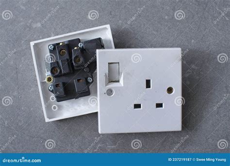 Three Pin Wall Socket Switched Plug Stock Image Image Of Cable