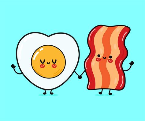 Cute Funny Happy Bacon And Fried Eggs Vector Hand Drawn Cartoon