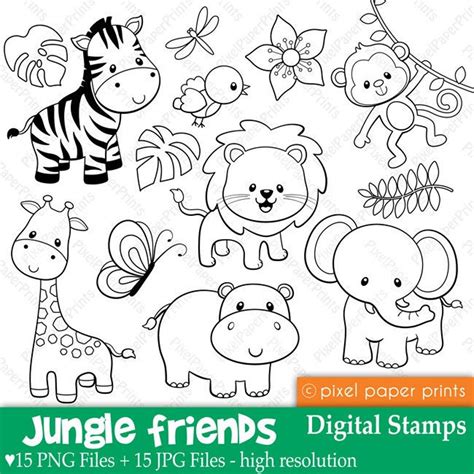 Jungle Friends Digital Stamps Clipart | Etsy | Sellos digitales ...