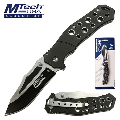 Mtech Pocket Knife Black Holes Handle Spring Assisted Knife