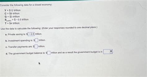 Solved Consider The Following Data For A Closed Economy Chegg