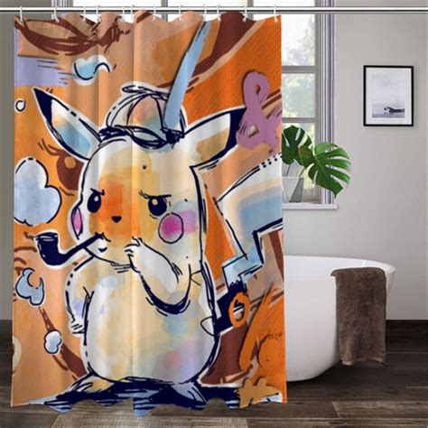 Pikachu Shower Curtain Pokemon Shower Curtain Custom Shower Etsy